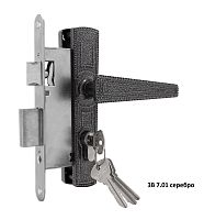 Замок Omega (Омега) врезной цилиндровый с защёлкой в комплекте с ручкой ЗВ7.01 (серебро), 4 кл.