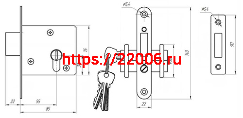 Корпус Zenit (Зенит) врезного замка ЗВ1-2 б/ц фото 2