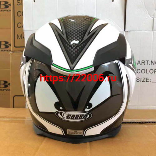 Шлем интеграл COBRA JK311, белый с черным и зеленым(9), размеры M фото 3