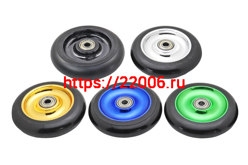 Колеса для самокатов ТРЮКОВЫХ 100мм с подш.(ЛИТЫЕ, цвета: зеленый,синий,красный) (пара) фото 2