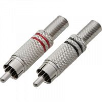 RCA(тюльпан) штекер, на кабель (никель, 2 черные полосы)  APP-083_Bk