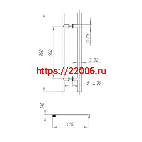 Ручка-скоба Fuaro (Фуаро) PULL.PH32/900.22 INOX 304 (PH-22-32/900-INOX) BLACK фото 3