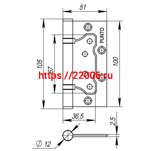 Петля Punto (Пунто) универсальная без врезки IN4200W AB (200-2B 100x2,5) бронза фото 3