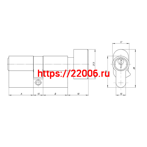 Цилиндровый Ajax (Аякс) механизм (AZ102/90) AZ1002Knob90 (35+10+45) CP хром фото 3
