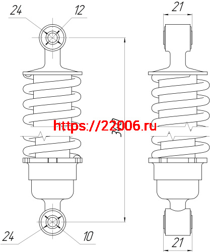 Амортизатор зад. L-340, D1-24, d1-12, Н1-21, 2-24, d2-10, Н2-21 Alpha ANDES фото 2