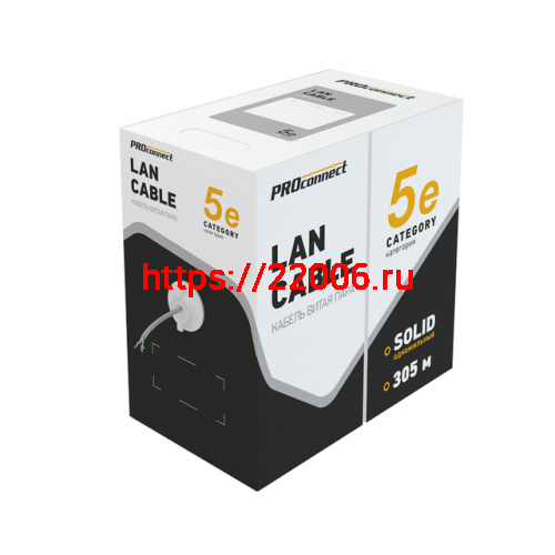 Кабель витая пара PROconnect LIGHT UTP 4PR 26AWG, CCA, CAT5, PVC серый, бухта 305 м фото 2