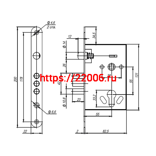Корпус Ajax (Аякс) врезного замка с ручками на планке KIT А5-3155/3 W/B фото 3