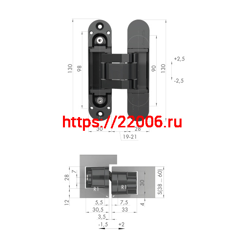 Петля Armadillo (Армадилло) скрытой установки U3D5000.VPG BL черный TECH фото 2