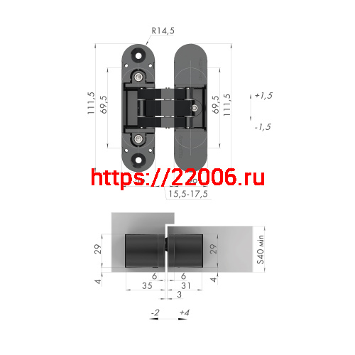 Петля Armadillo (Армадилло) скрытой установки U3D6000 SN (11160UN3D) мат. никель фото 3