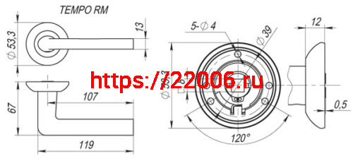 Ручка Fuaro (Фуаро) раздельная R.RM54.TEMPO (TEMPO RM) SN/CP-3 матовый никель/хром фото 2