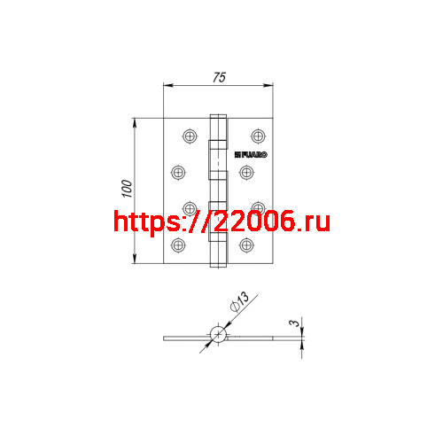 Петля Fuaro (Фуаро) универсальная HEAVY IN4400U SSG (сатинированное золото) 100х75х3 мм фото 3