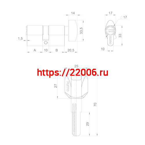 Цилиндровый Punto (Пунто) механизм (Z402/90) Z4002Knob90(40+10+40) с вертушкой CP хром фото 4