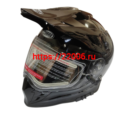Шлем кроссовый со стеклом (туринг) СНЕГОХОДНЫЙ COBRA EC H331, черный, с ПОДОГРЕВОМ ВИЗОРА, размер XL фото 2
